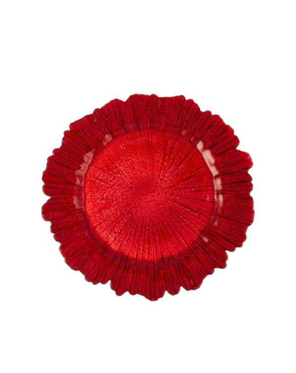 Plato Base Flor Rojo En Cristal